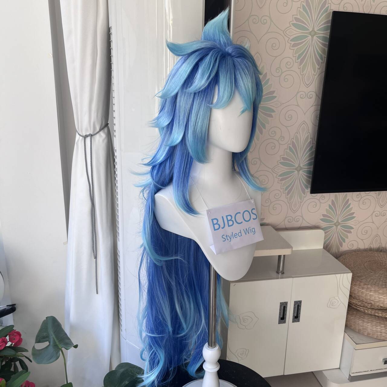 شعر مستعار أنيق بطول 110 سم، ش - مراجعة Anime Cosplay Blue Hair وسعره