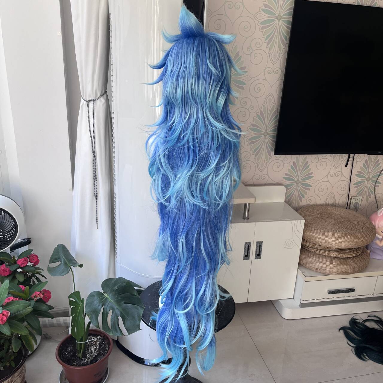 شعر مستعار أنيق بطول 110 سم، ش - مراجعة Anime Cosplay Blue Hair وسعره