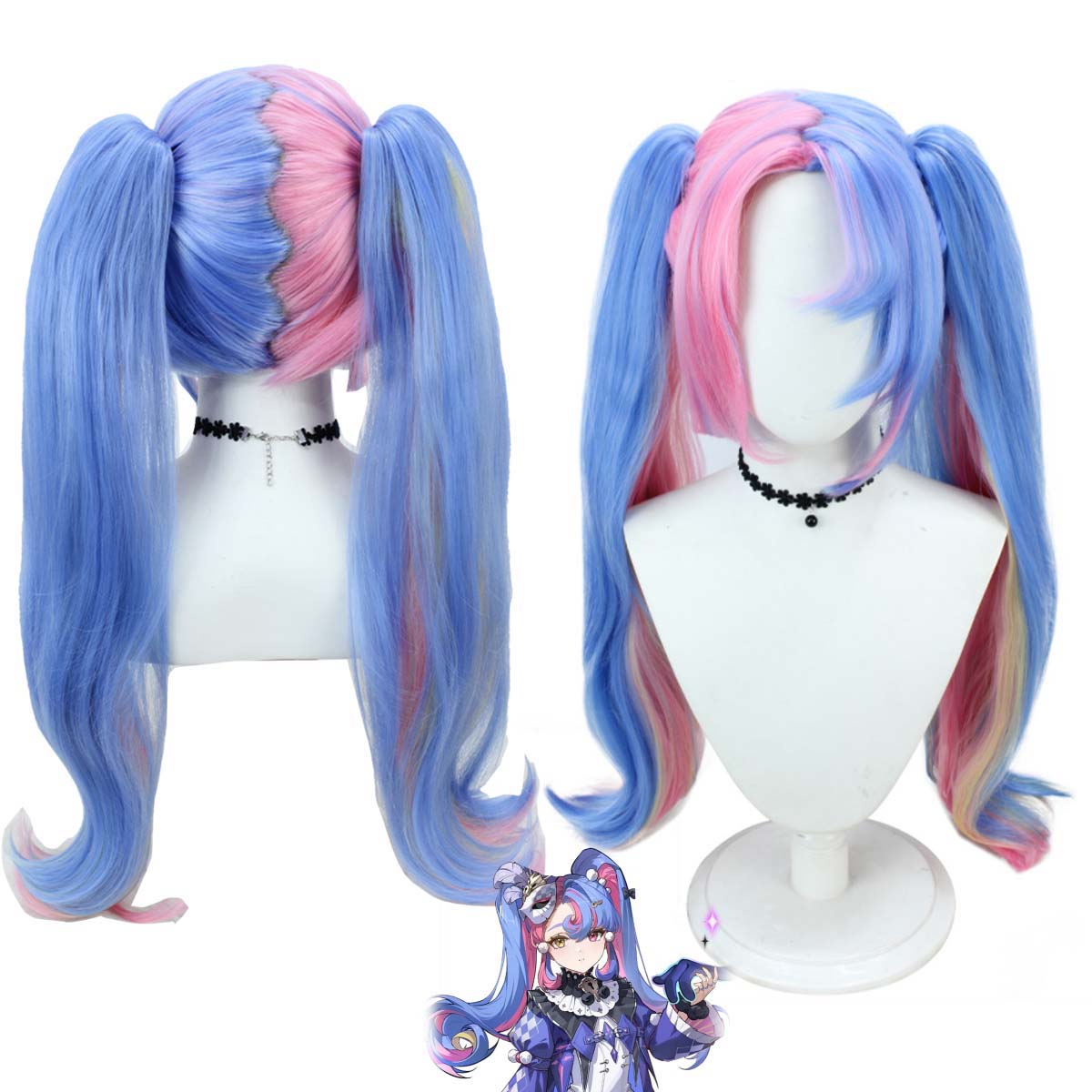 باروكة شعر زرقاء وردية اللون ل - مراجعة Anime Cosplay Blue Hair وسعره